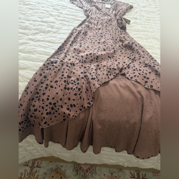 Elegant Brown Polka Dot Wrap Dress - Picture 2 of 5